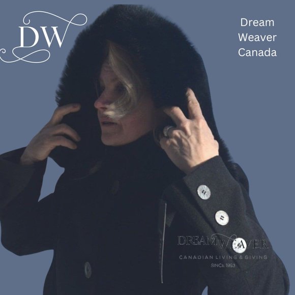 Black Dress Coat with Faux Fur Hood and Scarf - Picture 5 of 11